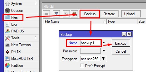 cara backup mikrotik ke dalam file binary
