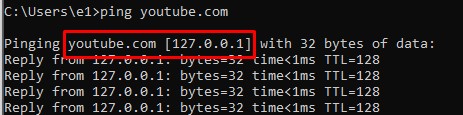 ping youtube 127.0.0.1